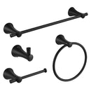PARLOS Matte Black 4-Piece Bathroom Accessory Hardware Set Package with Towel Bar, Hand Towel Holder, Toilet Paper Holder, Robe Hook, 2102004