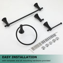 PARLOS Matte Black 4-Piece Bathroom Accessory Hardware Set Package with Towel Bar, Hand Towel Holder, Toilet Paper Holder, Robe Hook, 2102004