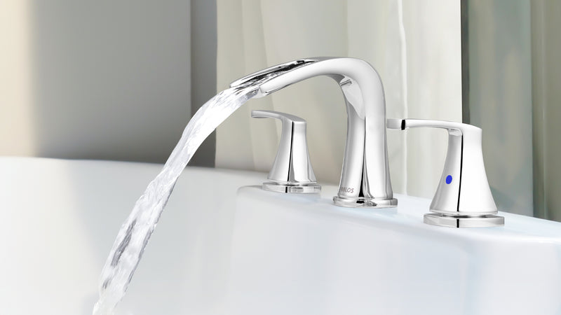 PARLOS 2-Handle Widespread Waterfall Roman Bathtub Faucet Tub Filler with Valve, Chrome, 1434201