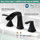 PARLOS Waterfall Widespread Bathroom Faucet Matte Black with Metal Pop Up Drain & cUPC Faucet Supply Lines, 1.2 GPM (1407004P)