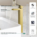 PARLOS Waterfall Vessel Sink Faucet Tall Bathroom Faucet Single Handle, Single Hole Bowl Basin Mixer Tap with Water Supply Lines, Brushed Gold, 1441108D