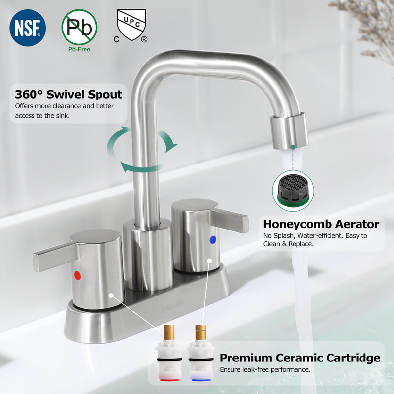 PARLOS 2 Handles Bathroom Faucet Brushed Nickel with Metal Pop-up Drain （1431602）