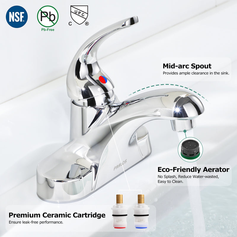 PARLOS Single Handle Centerset Bathroom Chrome Sink Faucet with Drain Assembly and cUPC Faucet Supply Lines,1.5GPM, 13433