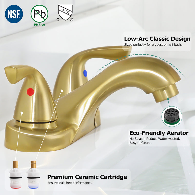 PARLOS Two-Handle Bathroom Sink Faucet with Metal Drain Assembly and Supply Hose, Lead-Free cUPC,Brushed Gold,1.2 GPM (1362208P)