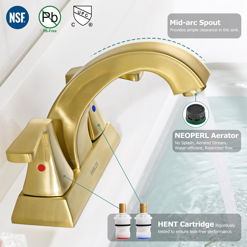 PARLOS 2 Handles Bathroom Faucet Brushed Gold with Pop-up Drain Centerset Faucets Doris,1.5GPM (1407208)