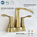PARLOS 2 Handles Waterfall Centerset Bathroom Sink Faucet with Pop-up Drain and Faucet Supply Lines, Brushed Gold, 1.2GPM, Demeter 1431708P