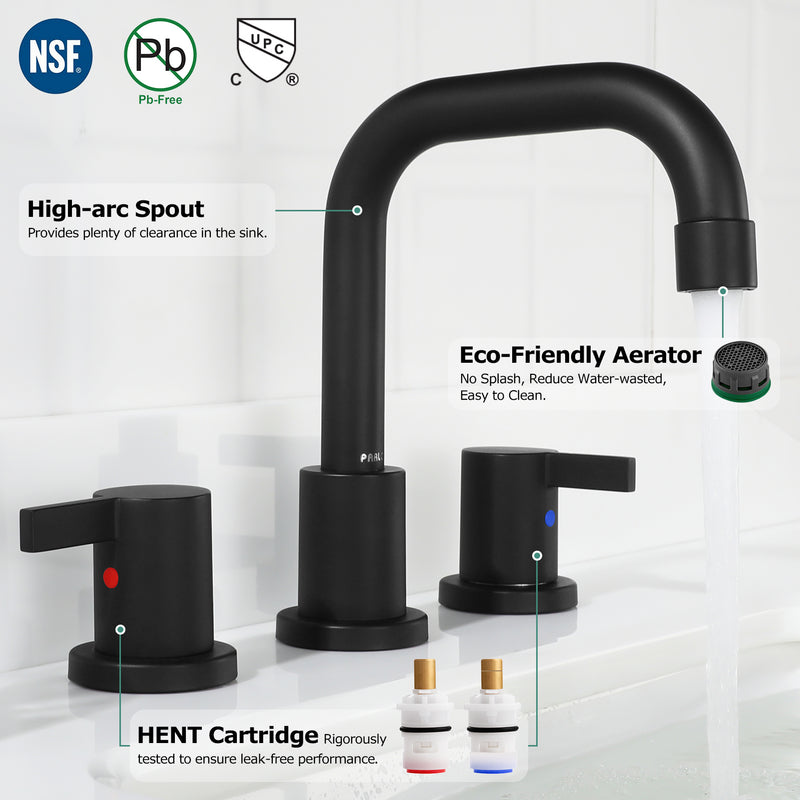 PARLOS Two-Handle Widespread Bathroom Faucet with Pop-up Drain Assembly and cUPC Faucet Supply Lines, Matte Black,1.5GPM(14136)