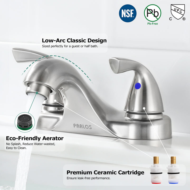 PARLOS Two-Handle Bathroom Sink Faucet with Metal Drain Assembly and Supply Hose, Lead-Free cUPC,Brushed Nickel,1.2 GPM (13622P)