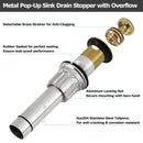 PARLOS Bathroom Sink Drain with Overflow, Metal Pop Up Drain for Vessel Sink, Brushed Gold, 2108508