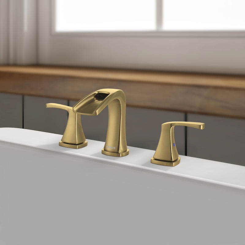 PARLOS 2-Handle Widespread Waterfall Roman Bathtub Faucet Tub Filler, Brushed Gold (1434208)