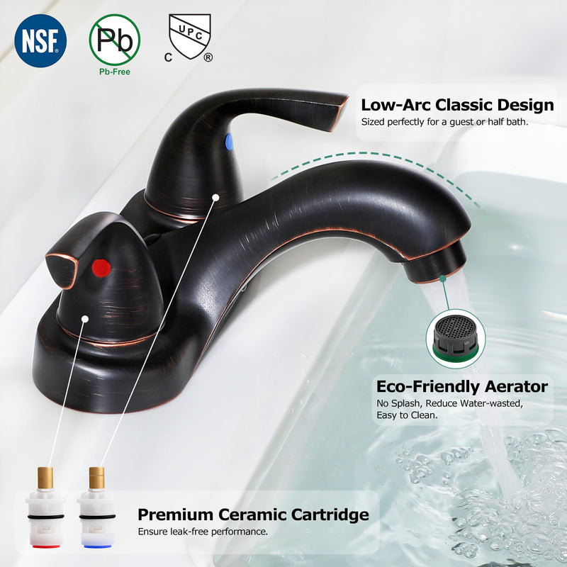 PARLOS Two-Handle Bathroom Sink Faucet with Metal Drain Assembly and Supply Hose, Lead-Free cUPC,Oil Rubbed Bronze,1.2 GPM,13590P