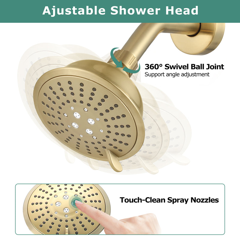 PARLOS Shower Faucet with Valve, Single-Handle Shower Trim Kit with 5-Spray Touch-Clean Shower Head, Wall Mounted Shower Faucets Sets Complete, 1436708