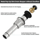 PARLOS Bathroom Sink Drain without Overflow, Metal Pop Up Drain for Vessel Sink, Matte Balck, 2108604