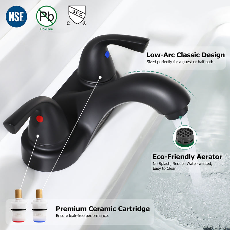 PARLOS Two-Handle Bathroom Sink Faucet with Metal Drain Assembly and Supply Hose, Lead-Free cUPC,Matte Black,1.2 GPM (1362204P)