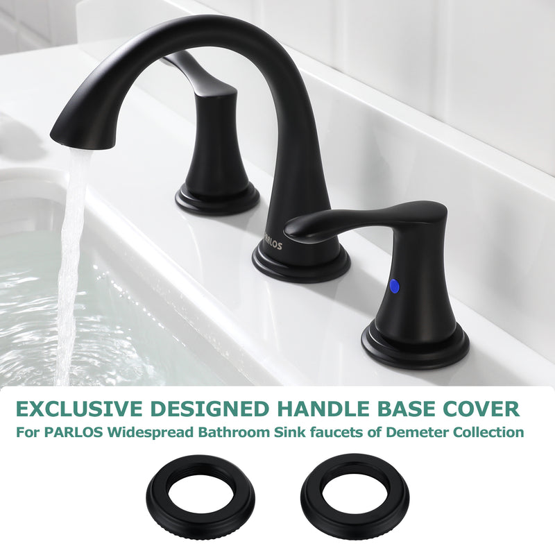 PARLOS Faucet Handle Base Cover with Rubber Gasket,Replacement for Demeter Collection Widespread Faucet, Matte Black, Part 2109504