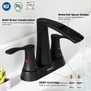 PARLOS 2 Handles Waterfall Centerset Bathroom Sink Faucet with Pop-up Drain and Faucet Supply Lines, Matte Black, 1.2GPM, Demeter 1431704P
