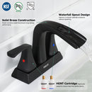 PARLOS 2 Handles Centerset Bathroom Sink Faucet Brass Waterfall Spout with All Metal Pop-up Drain and Faucet Supply Lines, Matte Black, 1.2GPM, Doris 1406804P