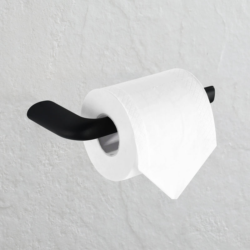 PARLOS Brass Toilet Paper Holder, Wall Mounted Tissue Roll Hanger for Bathroom & Kitchen,Matte Black,Demeter (2101204)