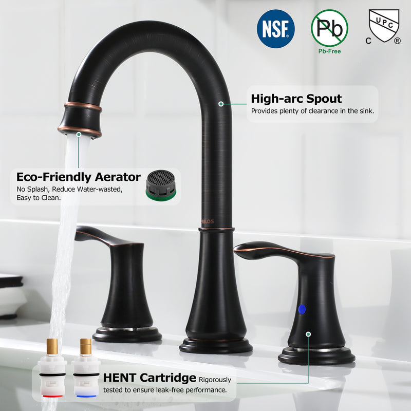 PARLOS Two-Handle High Arc Bathroom Faucet Pop Up Drain Widespread 8 inch Deck Mounted Oil Rubbed Bronze Demeter,1.5GPM (13652)