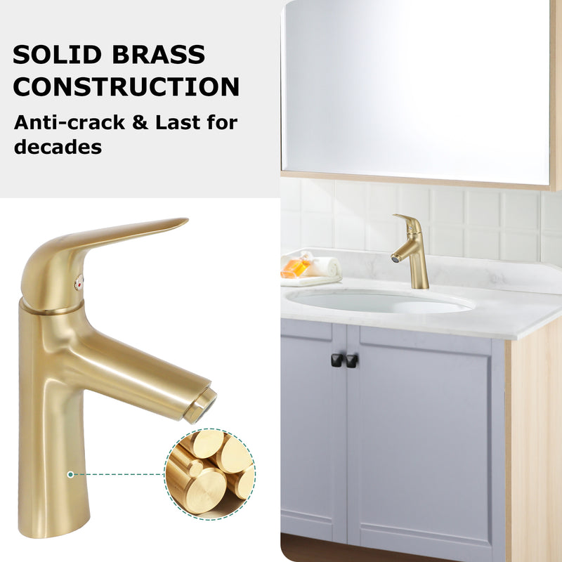 PARLOS Single Handle Bathroom Sink Faucet, Single Hole Bathroom Faucet with Pop Up Drain, Deck Plate and Cupc Water Supply Lines, Brushed Gold, 1339708