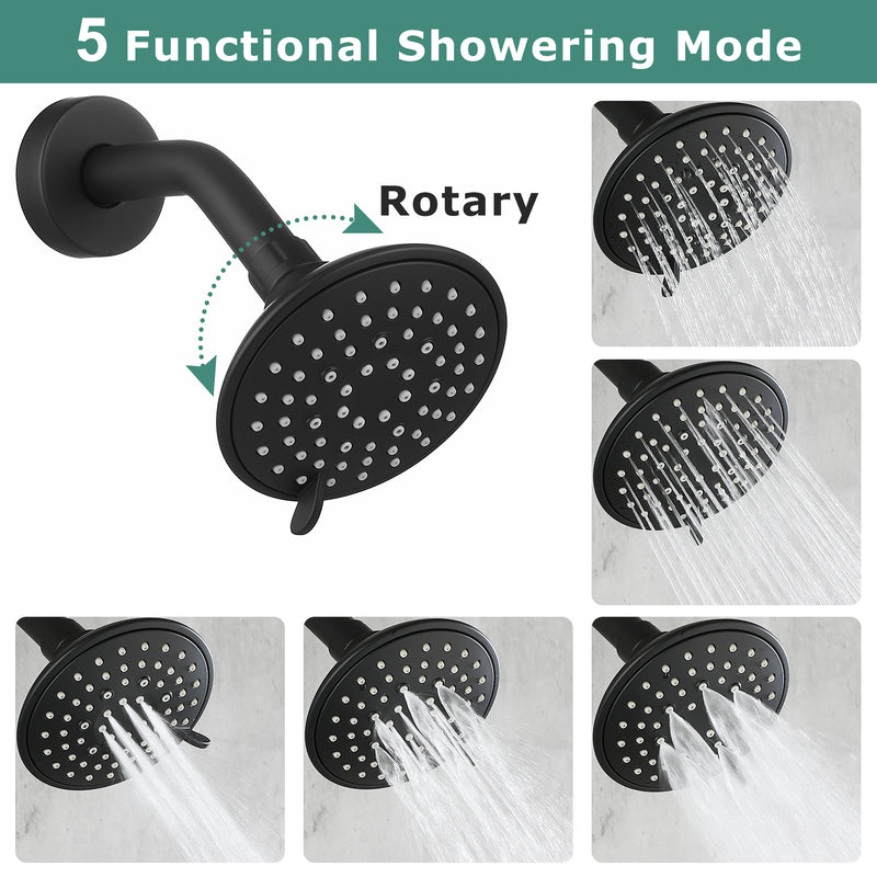 PARLOS Shower System, Matte Black Shower Faucet Set with Tub Spout(Valve Included), 5-Setting Mode Shower Head and Tub Spout with Diverter, Wall Mounted Shower Bathtub Combo, 1436504