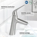 PARLOS Brass Single Handle Bathroom Faucet with Metal Pop Up Drain, Deck Plate and Cupc Water Supply Lines, Brushed Nickel, 1339702