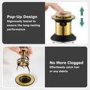PARLOS Bathroom Sink Drain with Overflow, Metal Pop Up Drain for Vessel Sink, Brushed Gold, 2108508