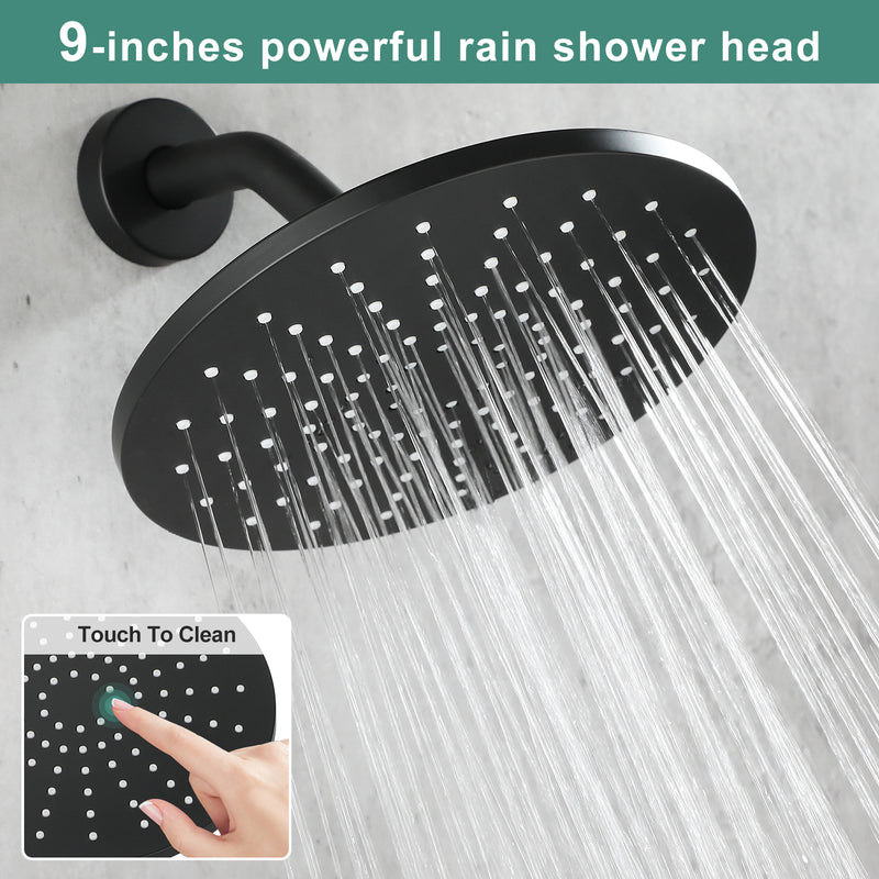 PARLOS Shower System, Shower Faucet Set with Tub Spout(Valve Included), 9 Inch Single-Function Rain Shower Head and Tub Spout with Diverter, Matte Black,1.8gm (1437004P)