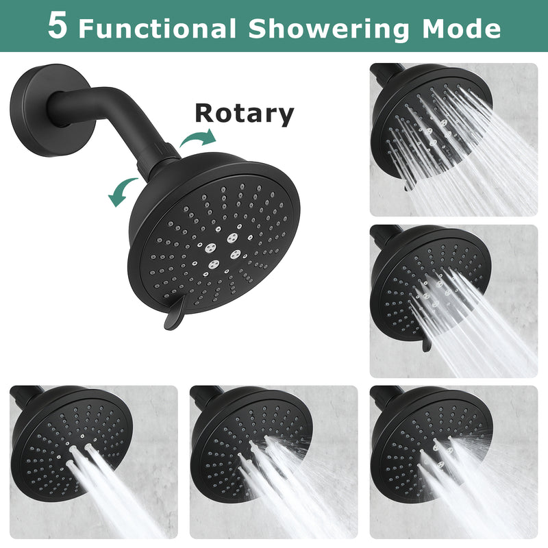 PARLOS Shower System, Matte Black Shower Faucet Set with Tub Spout(Valve Included), 5-Setting Mode Shower Head and Tub Spout with Diverter, 1.8GPM (1436904P)