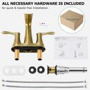 PARLOS 2 Handles Waterfall Centerset Bathroom Sink Faucet with Pop-up Drain and Faucet Supply Lines, Brushed Gold, 1.2GPM, Demeter 1431708P