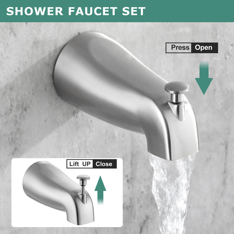 PARLOS Shower System, Shower Faucet Set with Tub Spout(Valve Included), 9 Inch Rain Shower Head and Tub Spout with Diverter, Wall Mounted Shower Bathtub Combo, 1436602 (Pull-out Handle, Brushed Nickel)