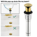 PARLOS Bathroom Sink Drain with Overflow, Metal Pop Up Drain for Vessel Sink, Brushed Gold, 2108508