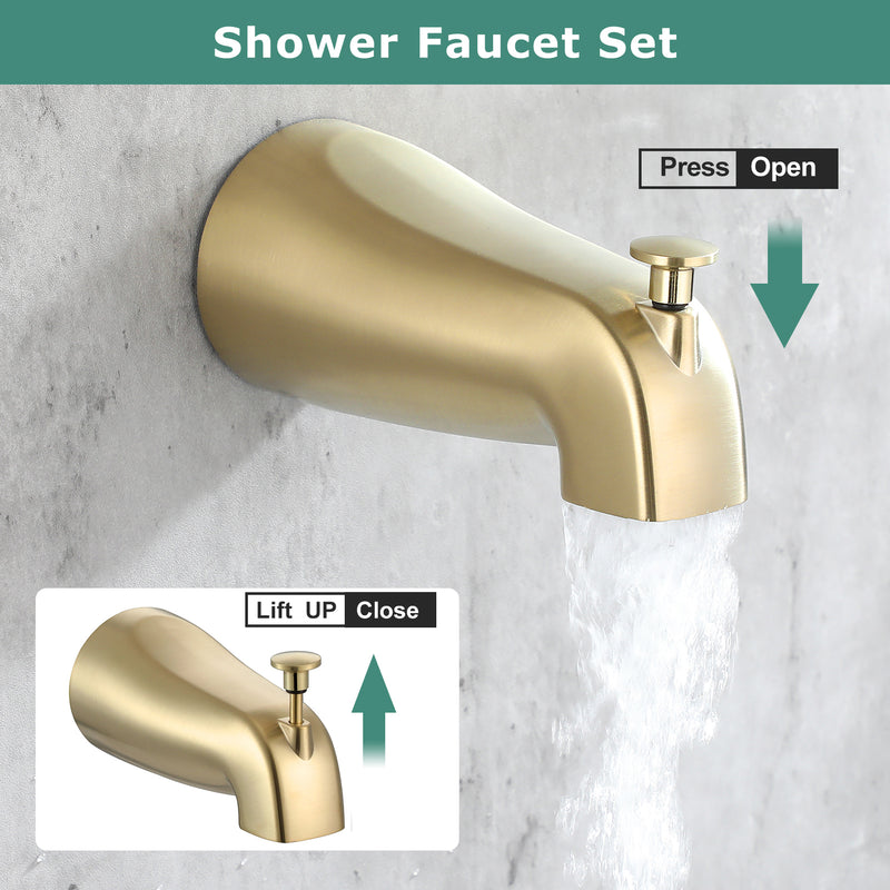 PARLOS Shower System, Brushed Gold Shower Faucet Set with Tub Spout(Valve Included), 5-Setting Mode Shower Head and Tub Spout with Diverter, 1.8GPM (1436908P)