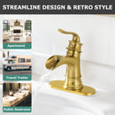 PARLOS Single Handle Bathroom Faucet, Waterfall Sink Faucet with Pop Up Drain, Escutcheon and Cupc Water Supply Lines, Brushed Gold, 1434908