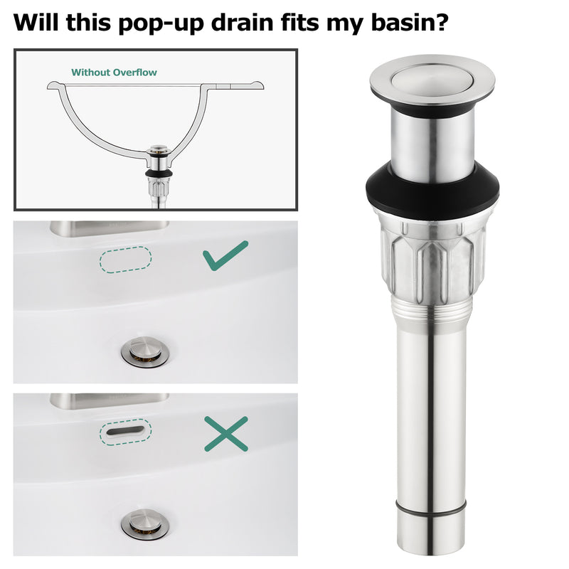 PARLOS Bathroom Sink Drain without Overflow, Metal Pop Up Drain for Vessel Sink, Brushed Nickel, 2108602