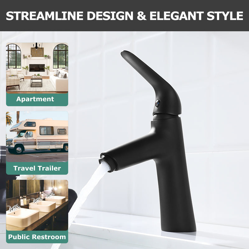 PARLOS Single Handle Bathroom Sink Faucet, Single Hole Bathroom Faucet with Pop Up Drain, Deck Plate and Cupc Water Supply Lines, Matte Black, 1339704