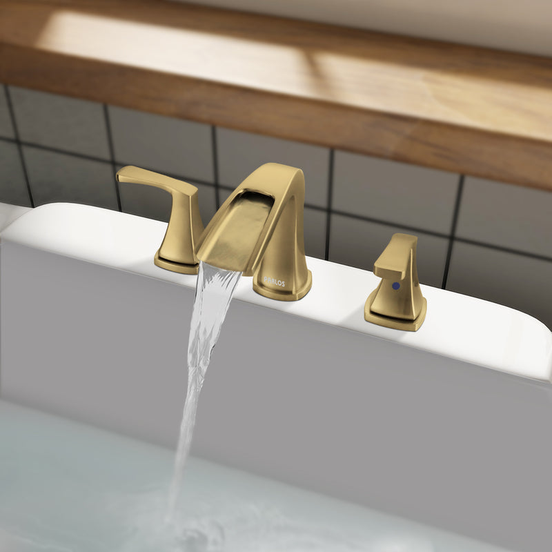 PARLOS 2-Handle Widespread Waterfall Roman Bathtub Faucet Tub Filler, Brushed Gold (1434208)