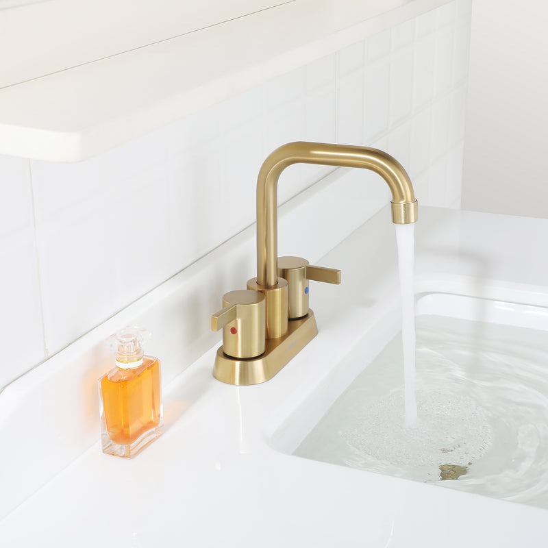 PARLOS 2-handle Brushed Gold Bathroom Faucet for Lavatory with Pop-up Sink Drain and Faucet Supply Lines, 1431608