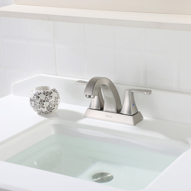PARLOS 2 Handles Bathroom Centerset Faucet 4 inch Brushed Nickel with Pop-up Drain Doris （14072）