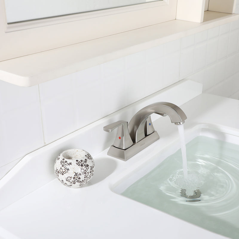 PARLOS 2 Handles Bathroom Centerset Faucet 4 inch Brushed Nickel with Pop-up Drain Doris （14072）