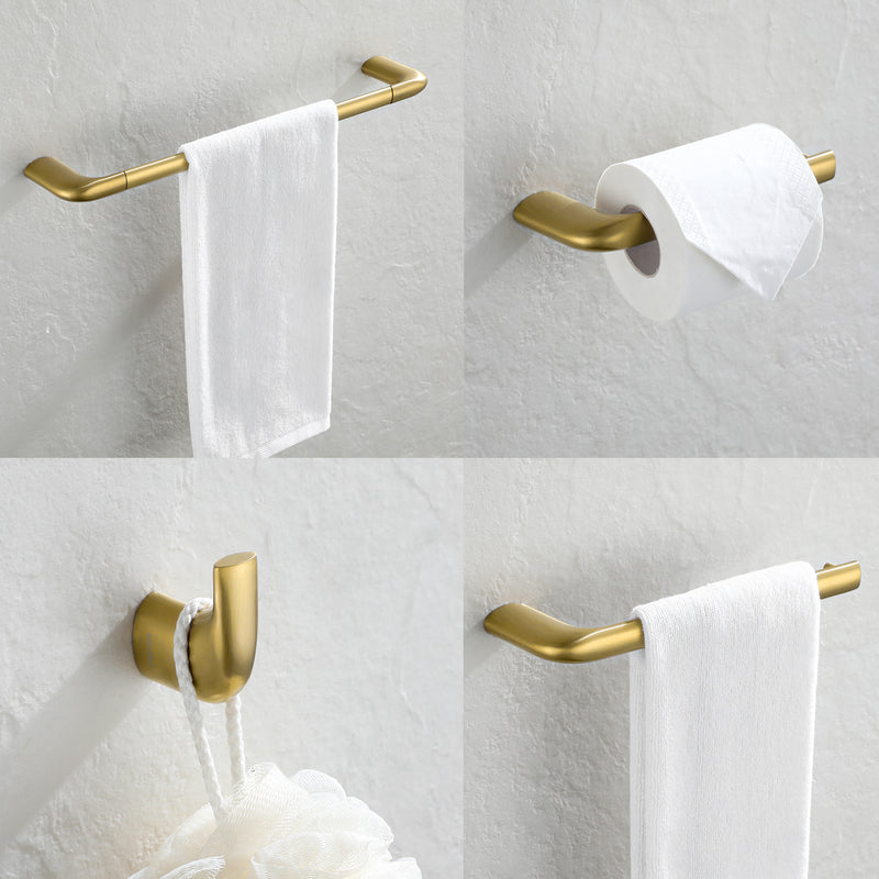PARLOS Brass Bathroom Accessory Hareware Set 4 Pack Included Towel Bar, Hand Towel Holder, Toilet Paper Holder, Robe Hook , Brushed Gold, Demeter (2101508)