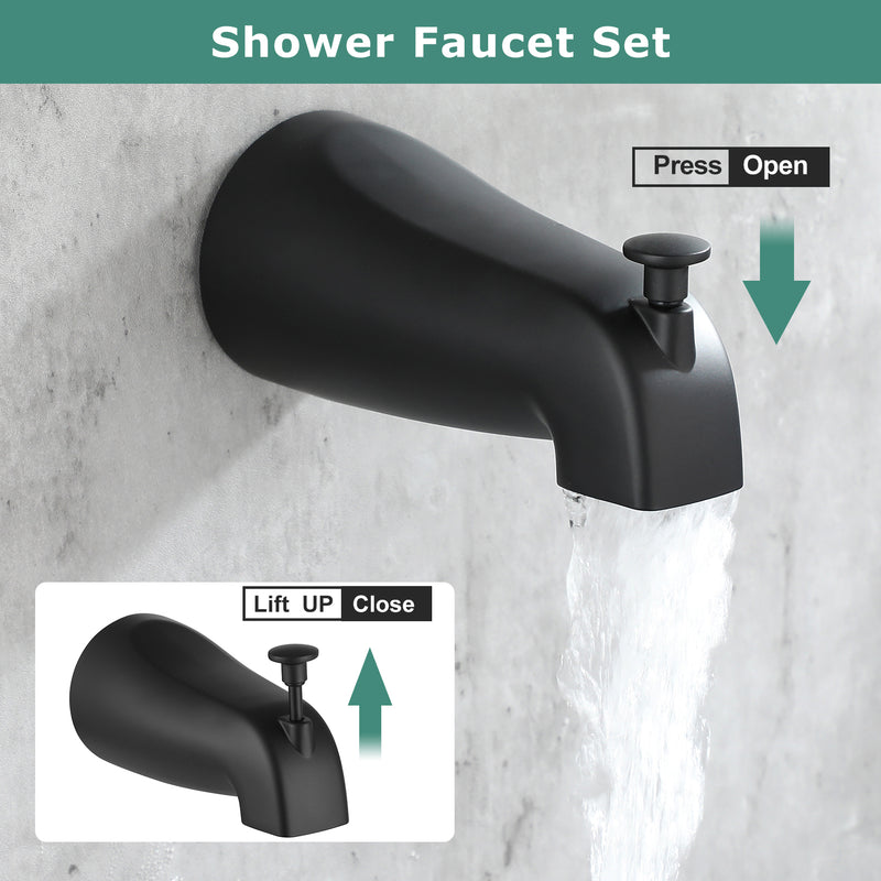 PARLOS Shower System, Shower Faucet Set with Tub Spout(Valve Included), 9 Inch Rain Shower Head and Tub Spout with Diverter, Single-Function Wall Mounted Shower Bathtub Combo, Matte Black, 2.5GPM,1437004