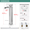PARLOS Waterfall Vessel Sink Faucet Tall Bathroom Faucet Single Handle, Single Hole Bowl Basin Mixer Tap with Water Supply Lines, Brushed Nickel, 1441102D