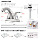 PARLOS 2 Handles 4 Inch Centerset Bathroom Sink Faucet Brushed Nickel with All Metal Pop-up Drain & Faucet Supply Lines, 1.2GPM, Doris 14072P