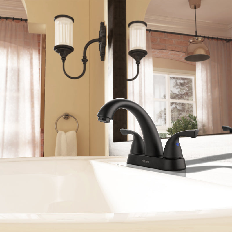 PARLOS 2-Handle Bathroom Sink Faucet with Drain Assembly and Supply Hoses Matte Black,1.5GPM（1359804）