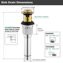 PARLOS Bathroom Sink Drain with Overflow, Metal Pop Up Drain for Vessel Sink, Brushed Gold, 2108508
