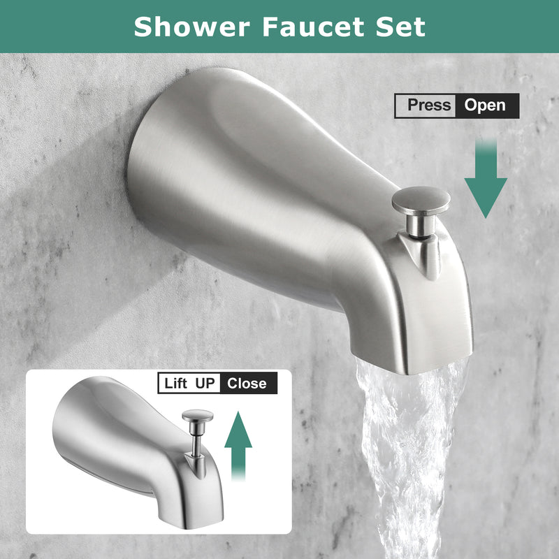 PARLOS Shower System, Shower Faucet Set with Tub Spout(Valve Included), 9 Inch Rain Shower Head and Tub Spout with Diverter, Single-Function Wall Mounted Shower Bathtub Combo, Brushed Nickel, 2.5GPM, 1437002