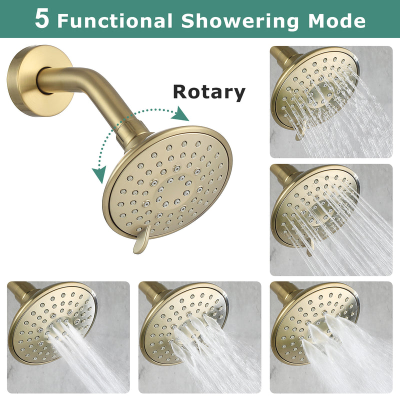 PARLOS Shower System, Brushed Gold Shower Faucet Set with Tub Spout(Valve Included), 5-Setting Mode Shower Head and Tub Spout with Diverter, Wall Mounted Shower Bathtub Combo, 1436508
