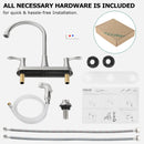 PARLOS 8 Inch Two Handles High Arch Kitchen Sink Faucet with Side Sprayer & Supply Lines, Brushed Nickel, Demeter 14138