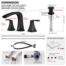 PARLOS Waterfall Widespread Bathroom Faucet Matte Black with Metal Pop Up Drain & cUPC Faucet Supply Lines, 1.2 GPM (1407004P)